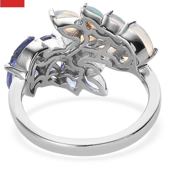ETHIOPIAN WELLO OPAL and AAA TANZANITE Ring Platinum over Sterling Silver - Picture 13 of 14